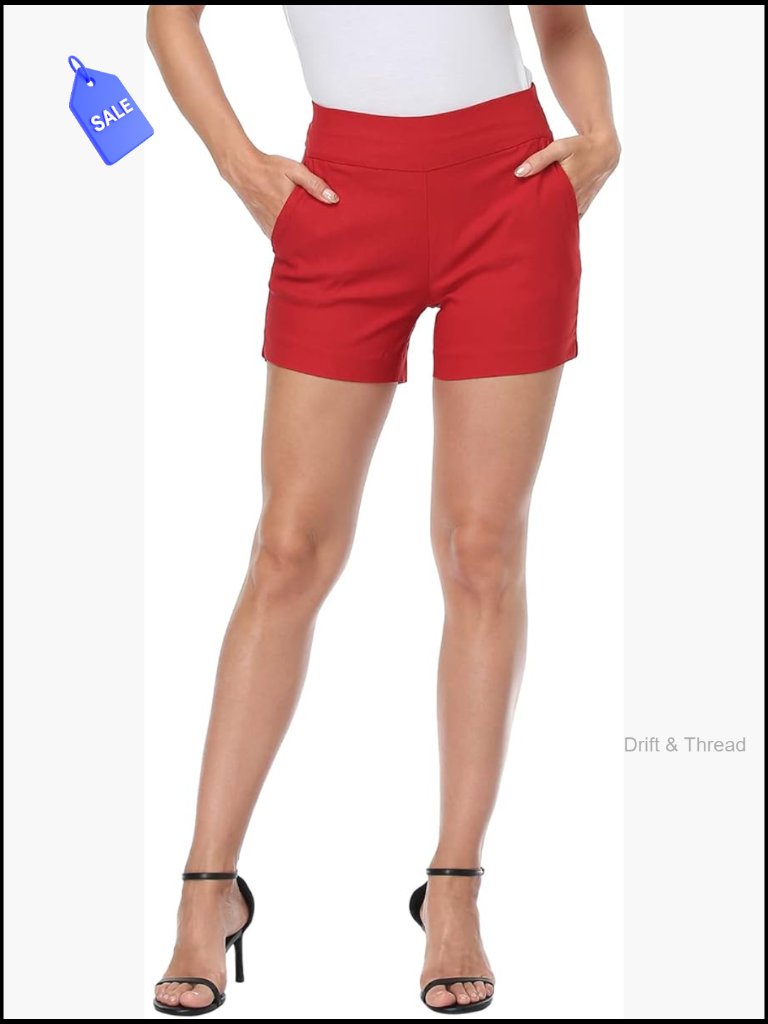 High Waisted Chino Shorts 4" Inseam Elastic Pull On Casual Summer